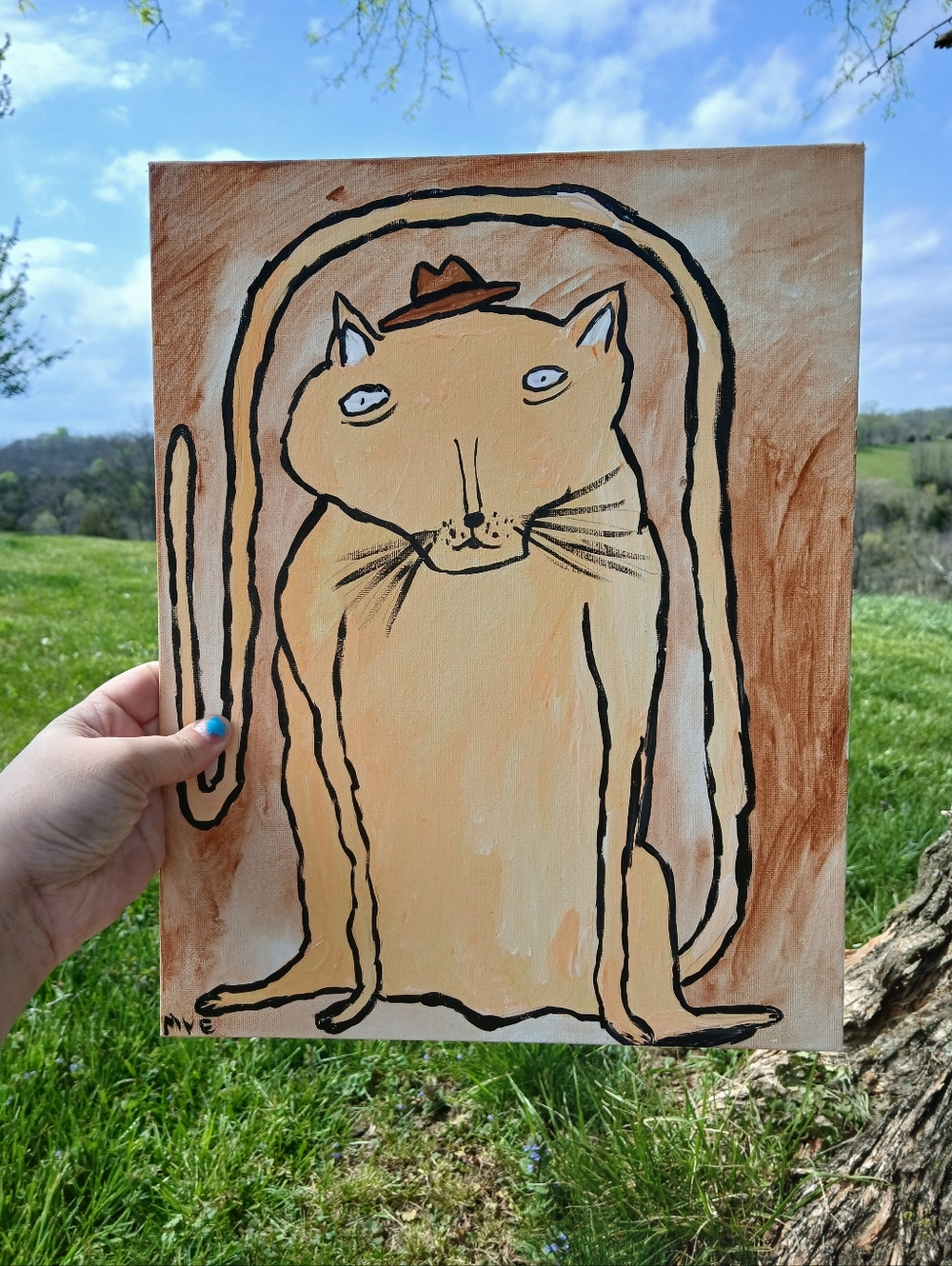 Simple Cat Art Folk Art Painting